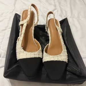 Elegant Black and Cream Women's Slingback Shoes